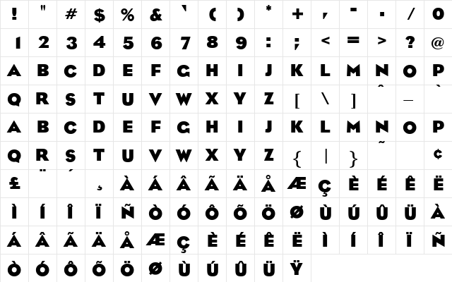 Easterly Regular  glyph index