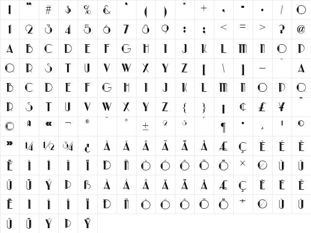Park Lane NF Regular  glyph index