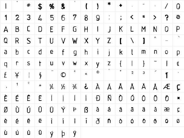 Boomshanker Solid  glyph index