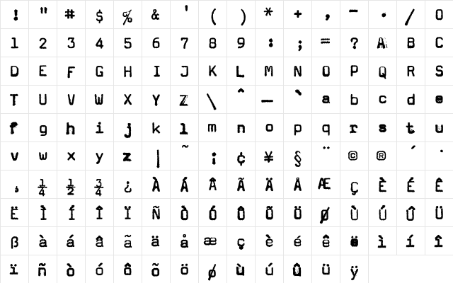 Magda Medium  glyph index