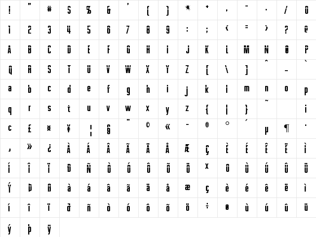 Phelps Regular  glyph index