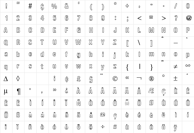 AkzentRoundedOutCond Bold  glyph index