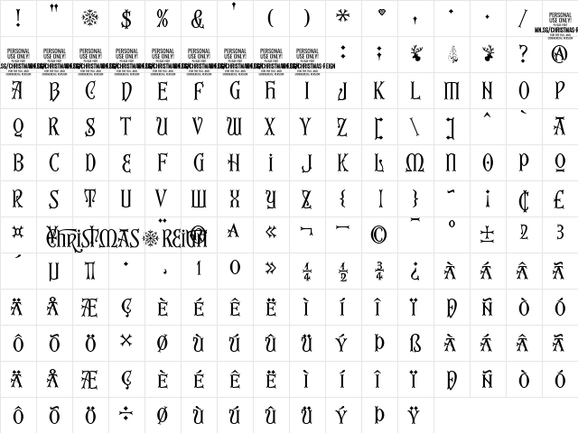 Christmas Reign PERSONAL Regular  glyph index
