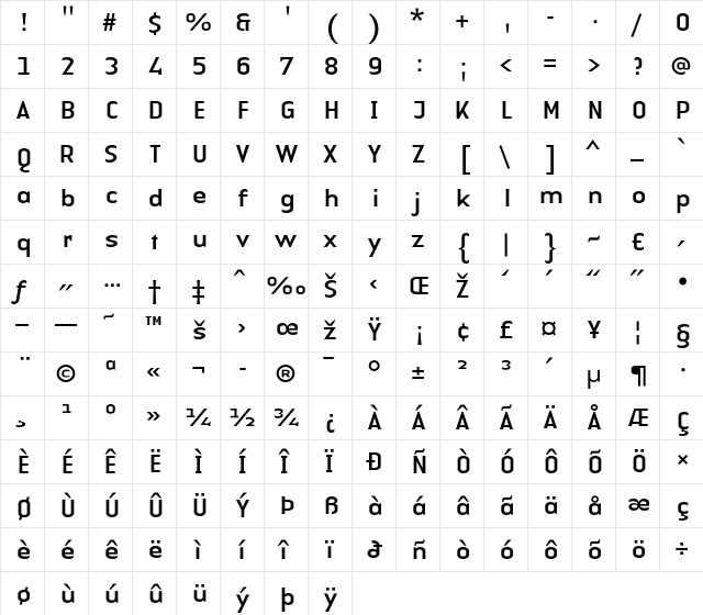 LTAuthenticSans Regular  glyph index