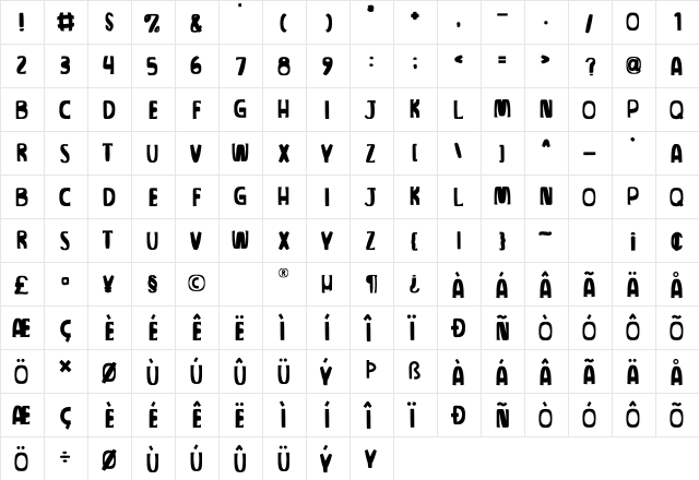 GANDARIA Regular  glyph index