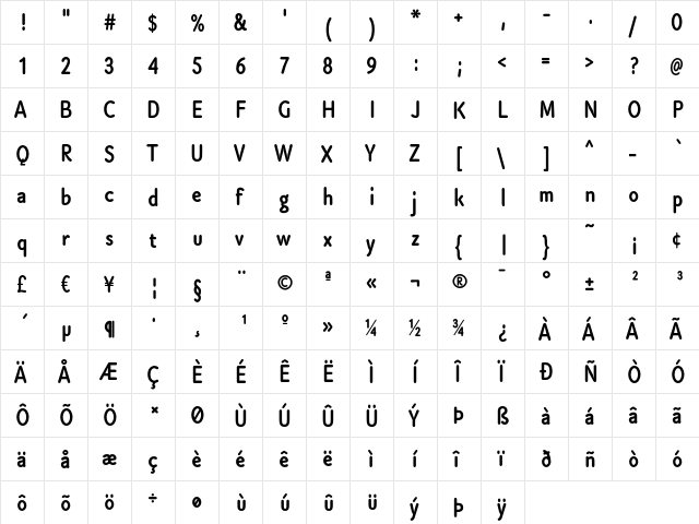 Cen Pro Bold  glyph index