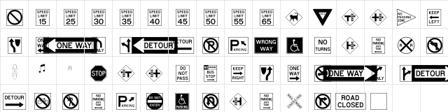 RoadSign Regular  glyph index