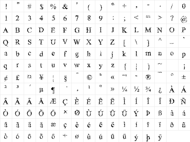 Shattered Words Regular  glyph index