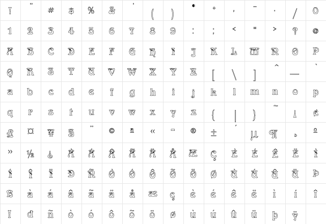Bockloo Ho Regular  glyph index