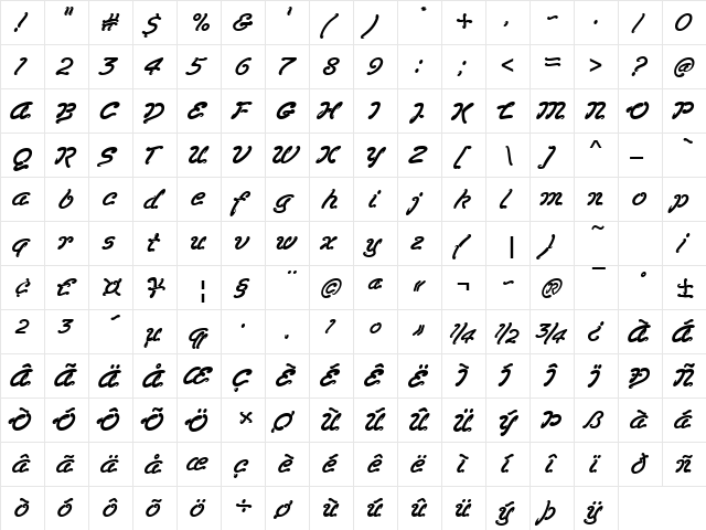 LasVegasD Regular  glyph index