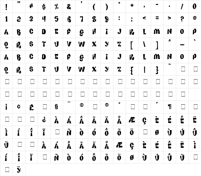 Funkhouse Medium  glyph index