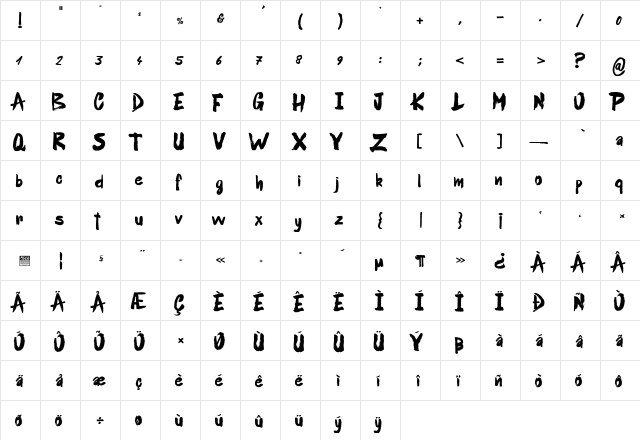 Blue Mist_PersonalUseOnly Regular  glyph index