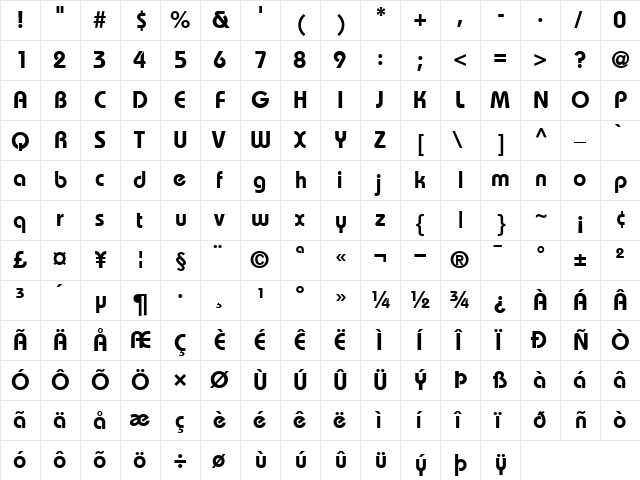 ITCBauhaus-Demi Demi  glyph index