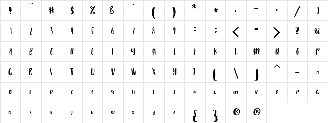 vegener Regular  glyph index