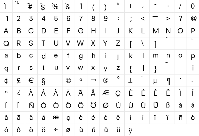 N692-Sans Regular  glyph index