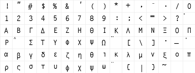 Greek7SSK Regular  glyph index