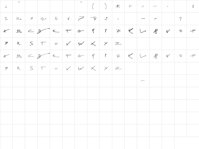 Graphic Trash Regular  glyph index