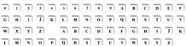 101! EXTRA! Regular  glyph index