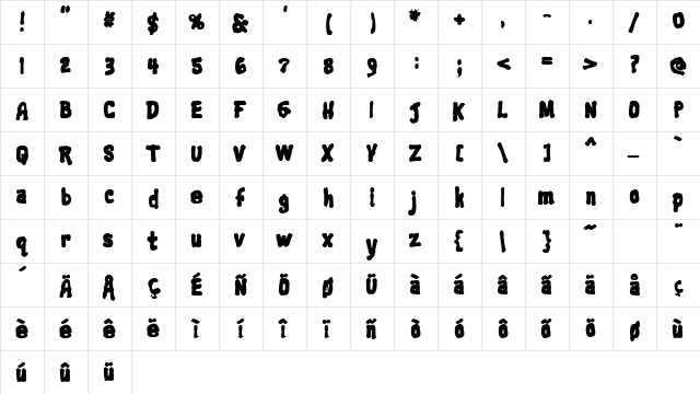 TrainwreckBlack Regular  glyph index