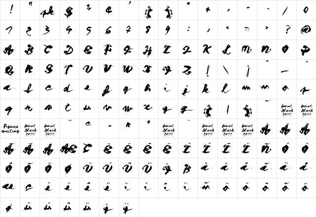 Figure writing Regular  glyph index