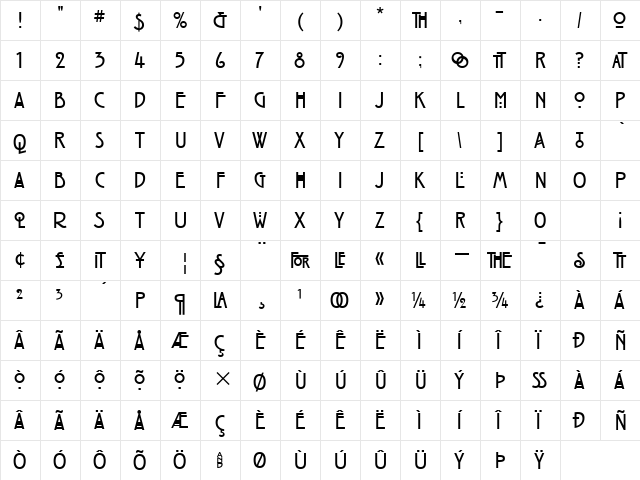 RennieMackintoshITC Bold  glyph index