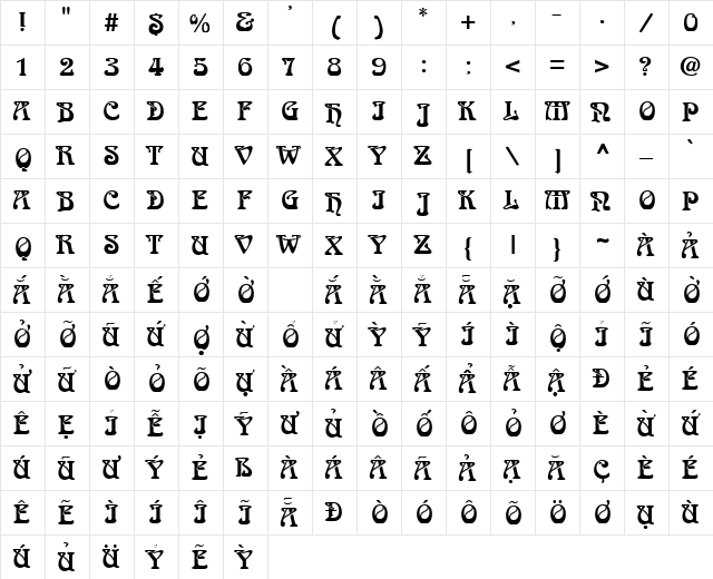 VPS Binh Long Hoa Normal  glyph index