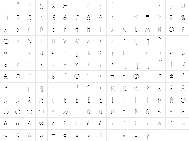 Washington D Ou1 Regular  glyph index