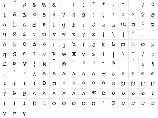 Weasterne Regular  glyph index