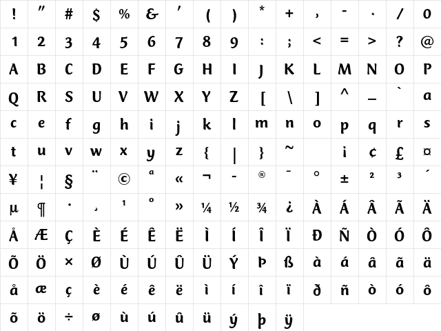 Mercurius CT Std Medium  glyph index