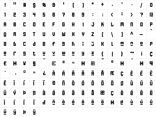 FFGothic Regular  glyph index