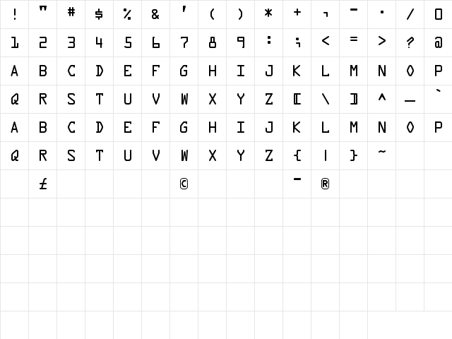 Data Control Latin  glyph index