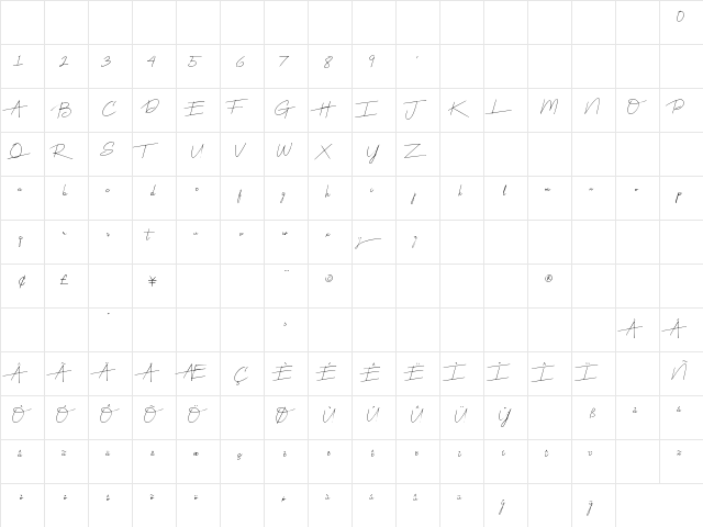Harmony Regular  glyph index