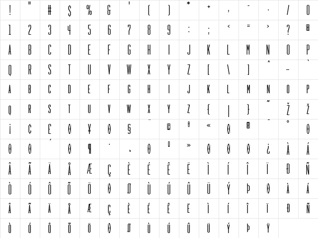 HeraldGothic Regular  glyph index