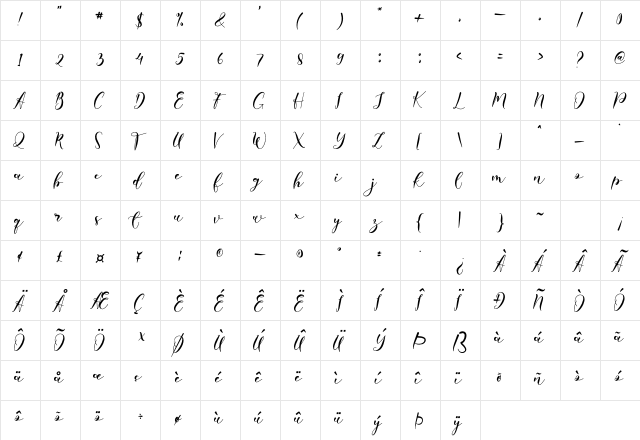 Laudiea Regular  glyph index