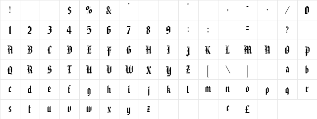Metal English Normal  glyph index