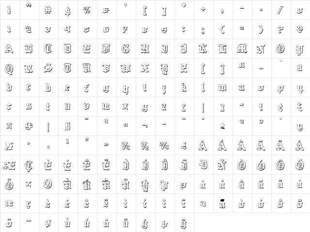 Quest Knight 3D Regular  glyph index