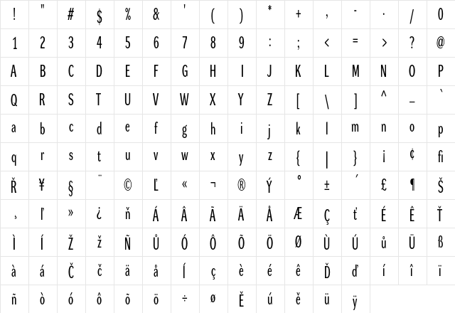 Dynamo RXC Regular  glyph index