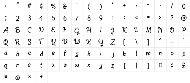 Rigenno Regular  glyph index