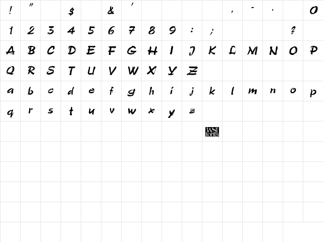 GrunionScript Italic  glyph index