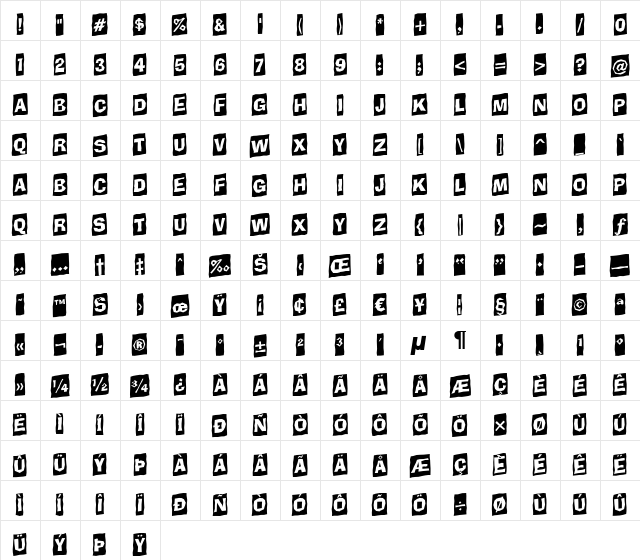 a_BrokerCmUp Regular  glyph index