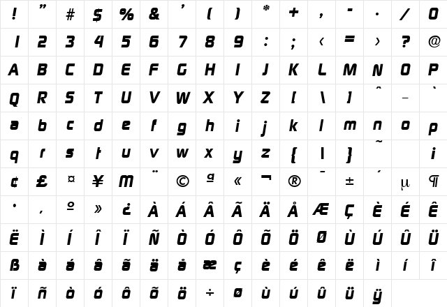 Digital-Serial-ExtraBold RegularItalic  glyph index
