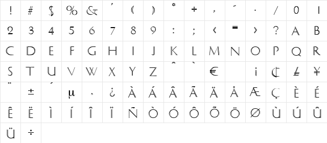 Mykena Regular  glyph index