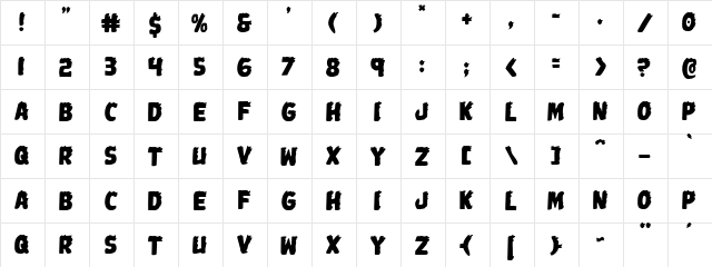 Johnny Torch Regular  glyph index