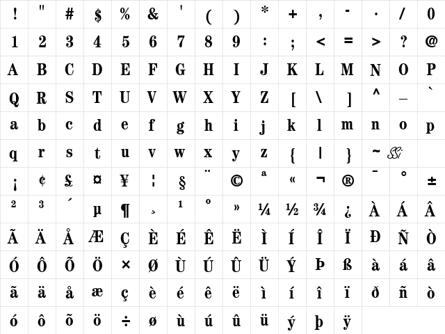 Century Condensed SSi Bold Condensed  glyph index