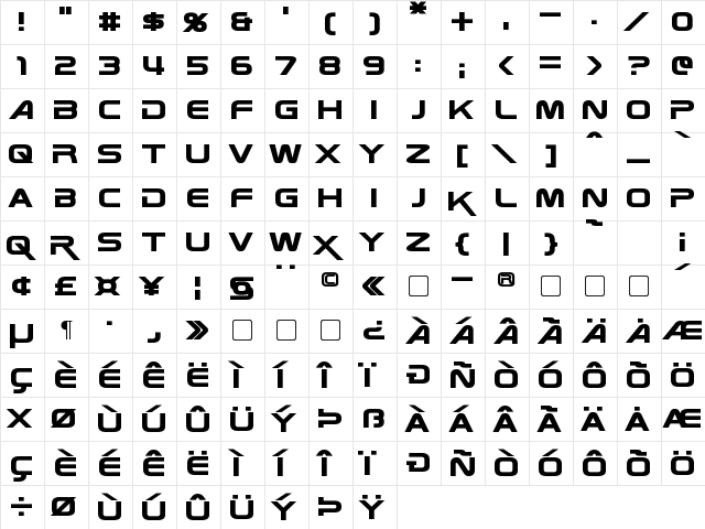 Zebulon Regular  glyph index