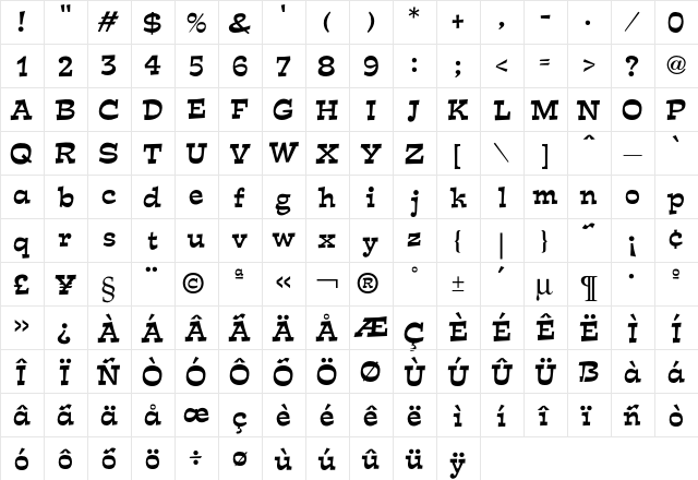 Estro Font  glyph index