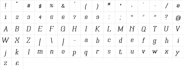 Xilla Pro Pro-Medium-Italic  glyph index