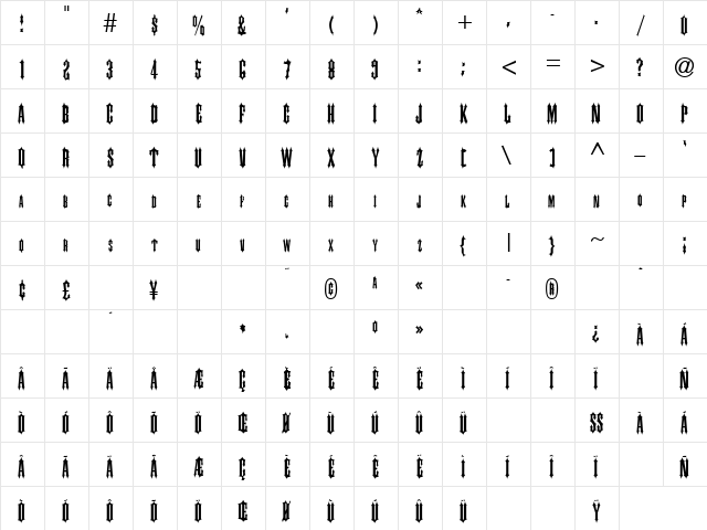 IRONGATE Normal  glyph index