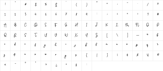 Balmonde Regular  glyph index