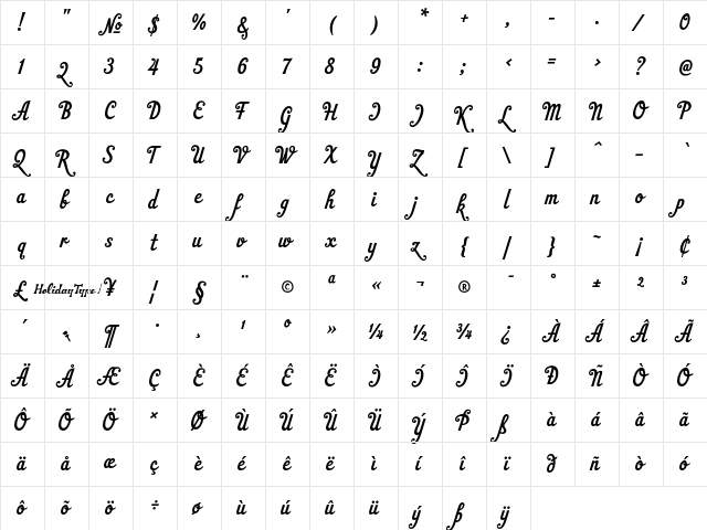 HT Gelateria Regular  glyph index